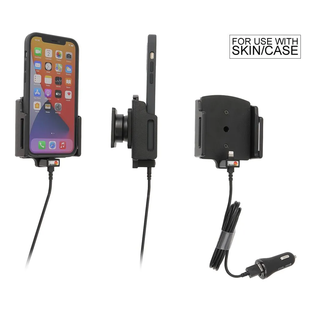 Brodit Aktiv Mobilholder med cigar adapter til Apple iPhone 12/12 Pro/13/13 pro/14/14 Pro B:75-89 D:8-12mm - 721368