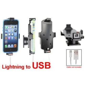 Brodit Passiv mobilholder m. kabeltilslutning lightning til USB til Apple iPhone 5/5S/5C/SE m. el. u. beskyttelsescover - 514423