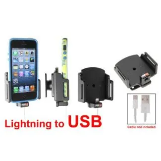 Brodit Passiv mobilholder m. kabeltilslutning lightning til USB til Apple iPhone 5/5S/5C/SE B:62-77 D:6-10 - 514436