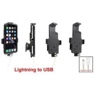 Brodit Passiv mobilholder m. kabeltilslutning lightning til USB til Apple iPhone XR/11 m. el. u. beskyttelsescover - 714091