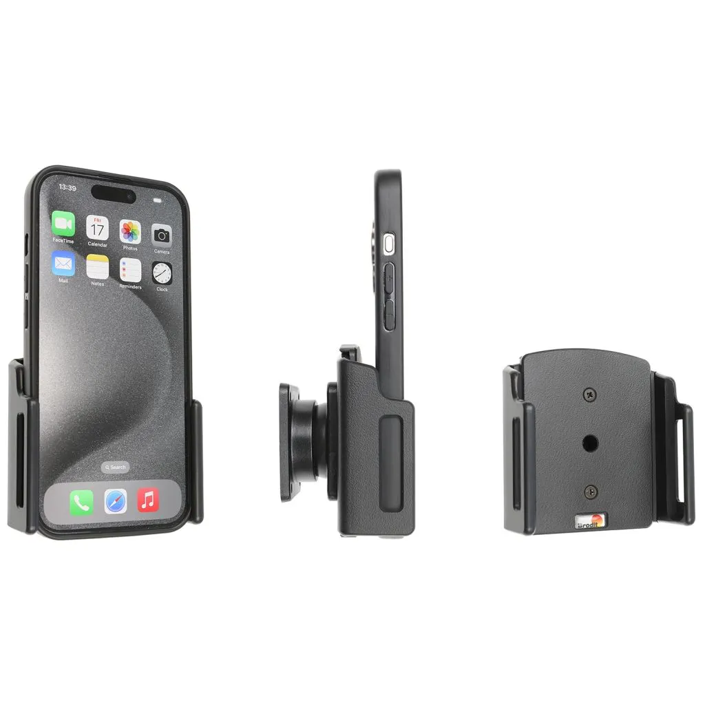 Brodit Passiv mobilholder til Apple iPhone 15/15 Pro/16/16 Pro/16e/17/17 Pro - Bredde: 70-83mm Dybde: 8-12mm - 711376