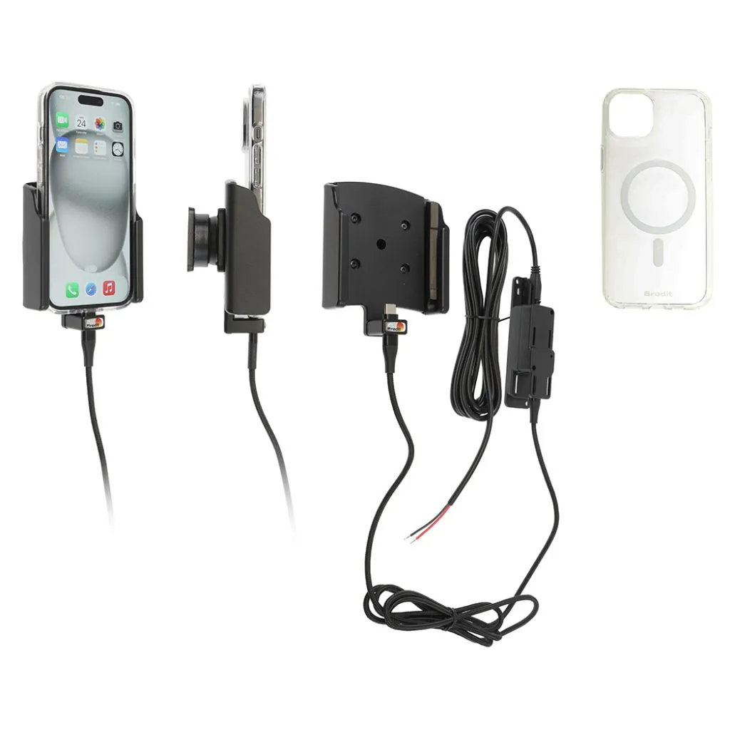 Brodit Faststrøms Aktiv Holder til Apple iPhone 15 Inkl. Brodit Magnetisk Hybrid Cover - 727393