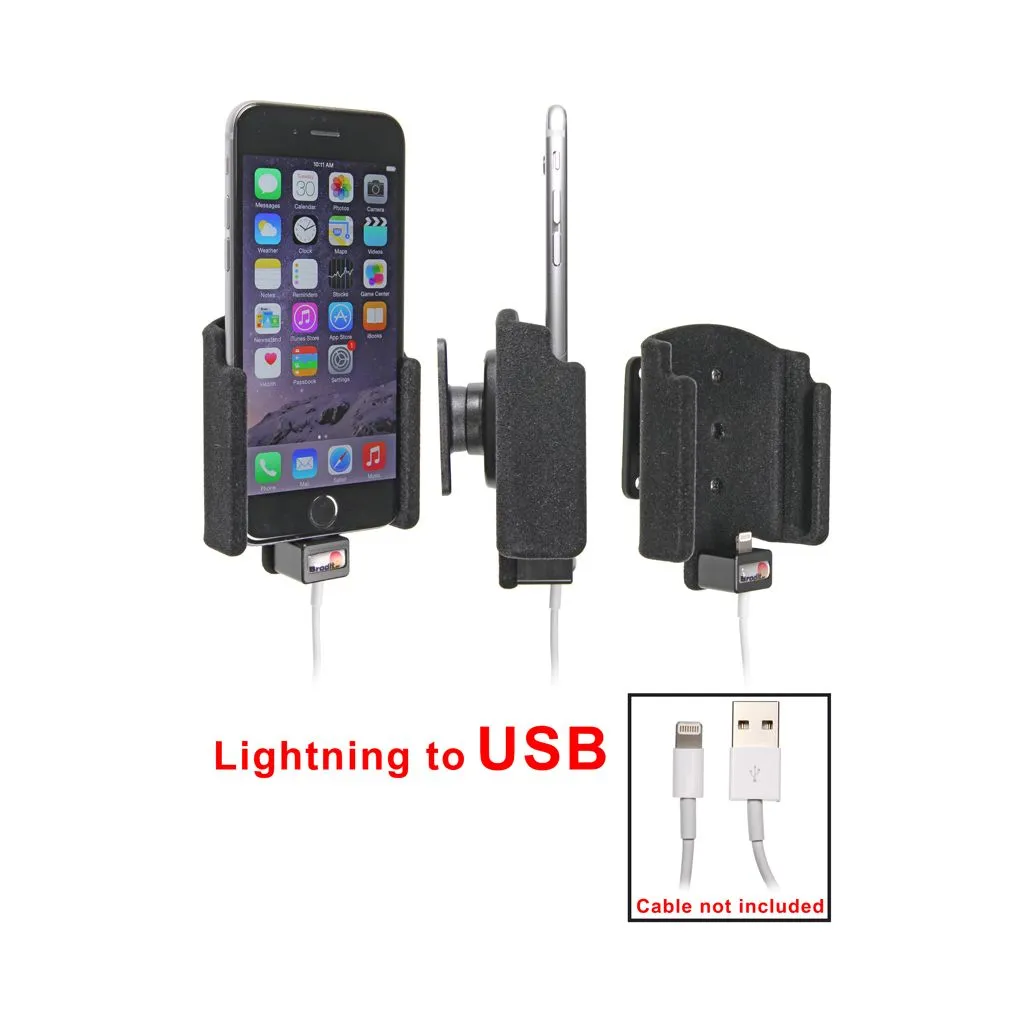 Brodit Passiv mobilholder m. kabeltilslutning lightning til USB til Apple iPhone 6 