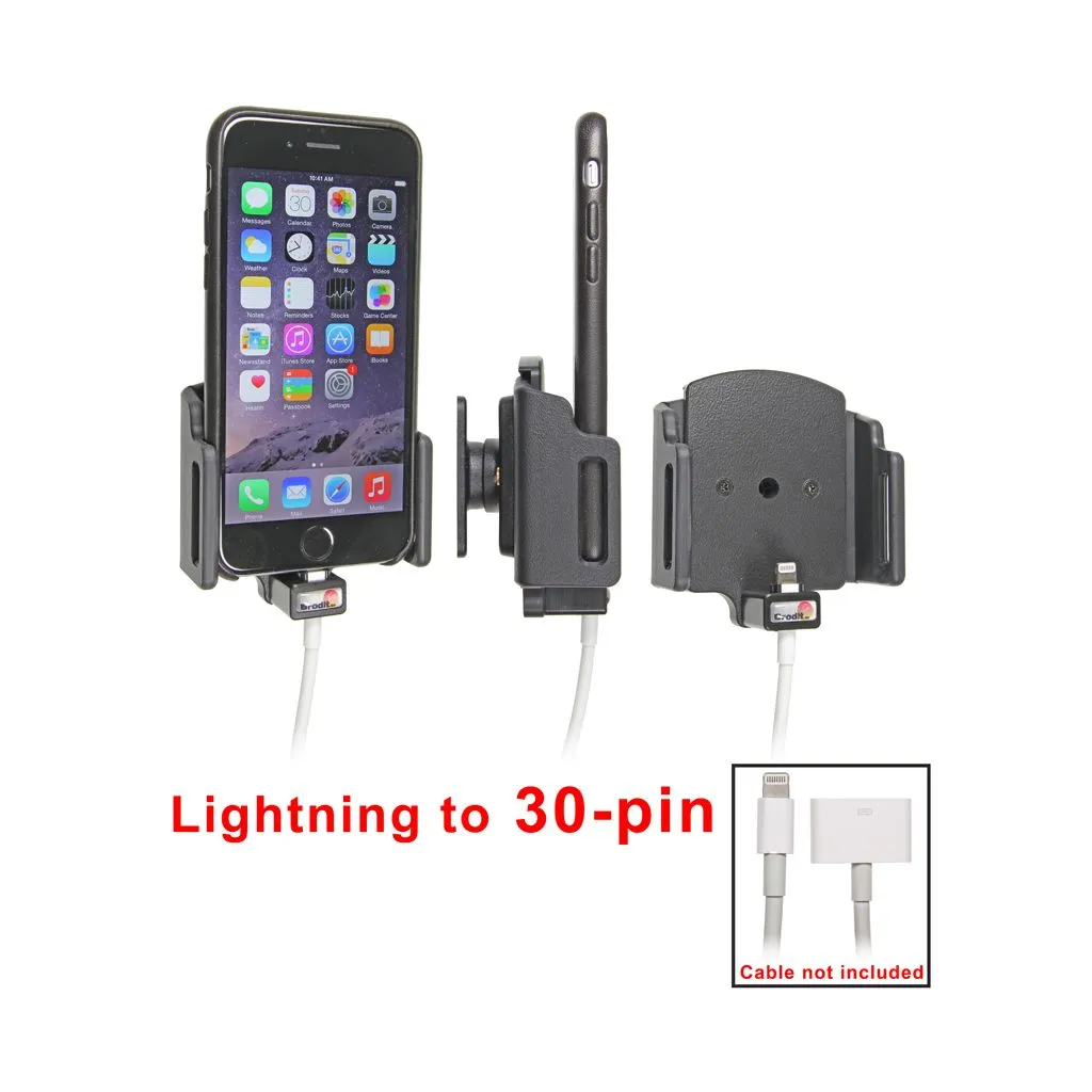 Brodit Passiv mobilholder m. kabeltilslutning lightning til 30 pin til Apple iPhone 6/6S/7/8/X/Xs/SE 2020 B:62-77 D:6-10 - 515666